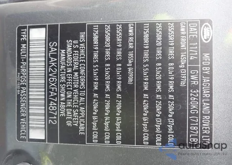 2015 Land Rover Lr4 z USA, uszkodzony, nr VIN SALAK2V6XFA748712